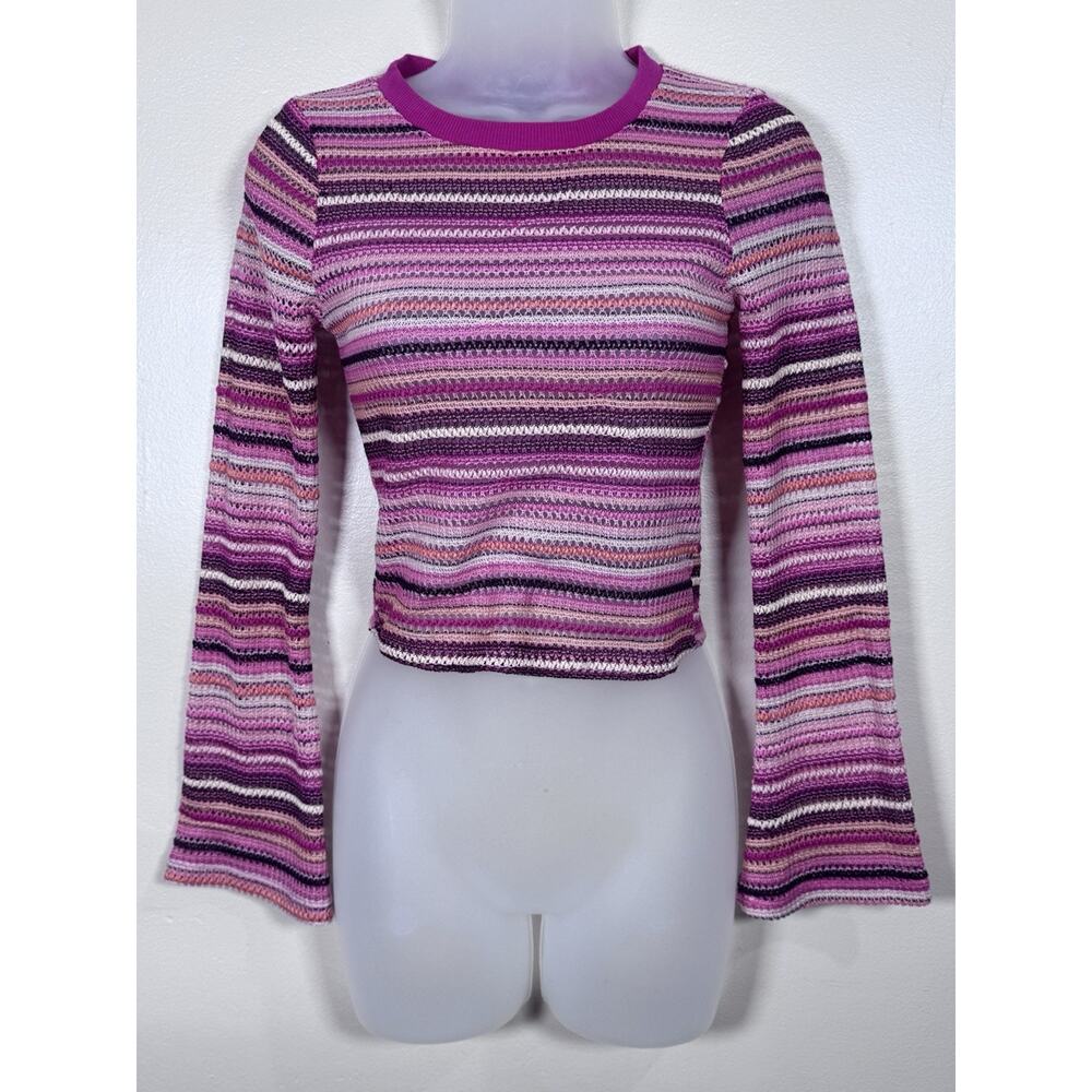 Almost Famous Womens Open Knit Sweater Flare Sleeve Rainbow S Boho Fairy